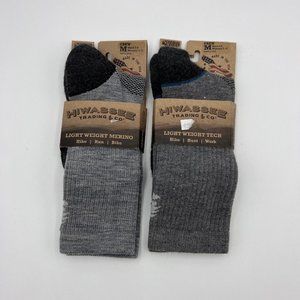 2 New Pair Hiwassee Trading M Lightweight Tech Merino Wool Crew Socks Gray